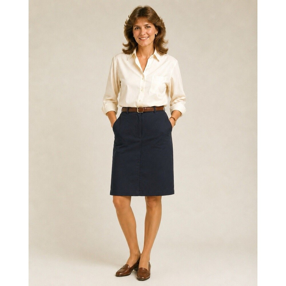 Vintage 1980s L.L.Bean Women’s Navy Blue Cotton Chino Skirt Size 10 Regular